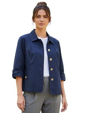 Charter Club Button-Front Navy Utility Short Jacket w Gold Hardware Size XL